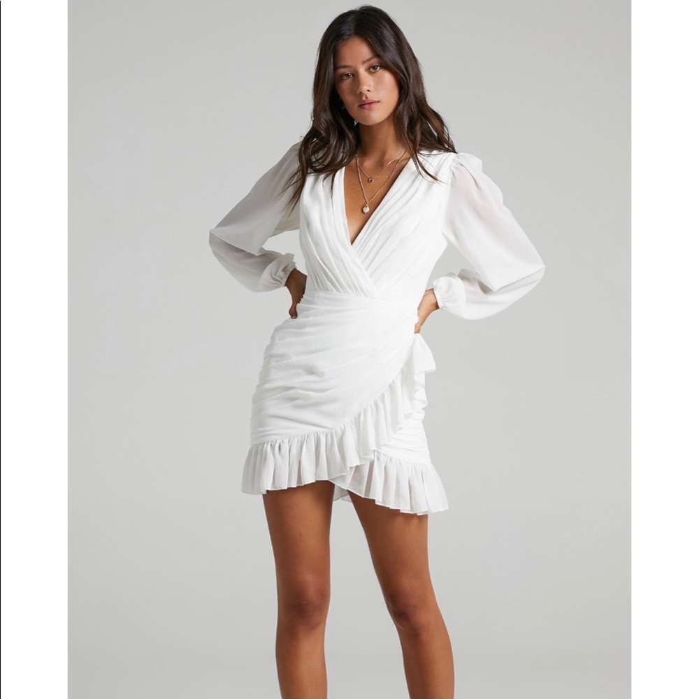 Showpo Plunge Balloon Sleeve Mini Dress